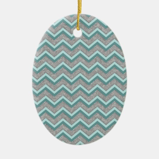 Silberfolie und Aquamarines ZigZag Keramik Ornament (Vorne)