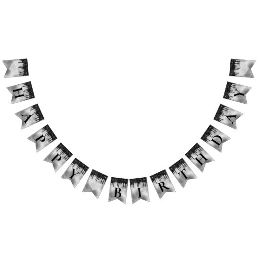 Silberfolie und schwarzer Tropfer Glitzer Geburtst Wimpelkette (Alle)