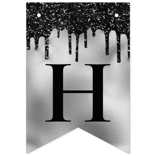 Silberfolie und schwarzer Tropfer Glitzer Geburtst Wimpelkette (Zweite Fahne)