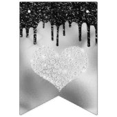 Silberfolie und schwarzer Tropfer Glitzer Geburtst Wimpelkette (Erste Fahne)