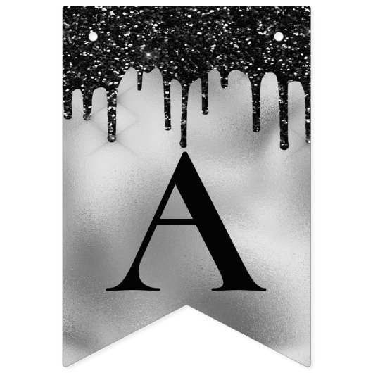 Silberfolie und schwarzer Tropfer Glitzer Geburtst Wimpelkette (Dritte Fahne)