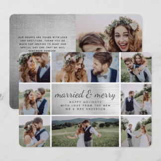 Silberfolie Verheiratet & Fröhliche Hochzeitsanzei Feiertagskarte