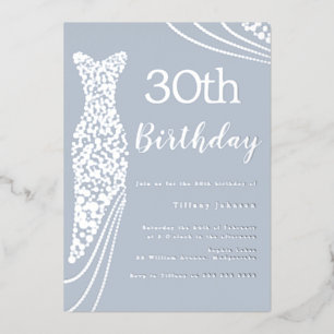 Silberfolien-Kleid Elegant 30. Geburtstag Folieneinladung
