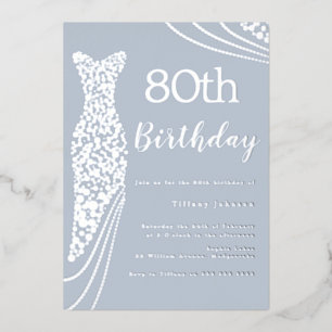 Silberfolien-Kleid Elegant 80. Geburtstag Folieneinladung