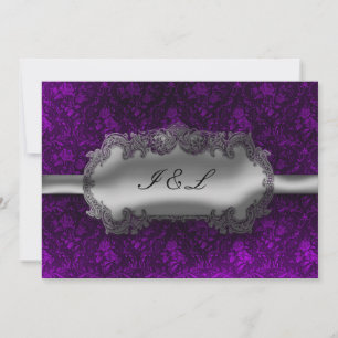 Silberfolien-Look-Damask-Goth-Hochzeit Einladung