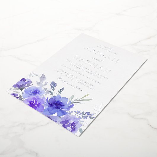 Silberfolien und Violett Lila Blumenzehen Folieneinladung (Gedreht)