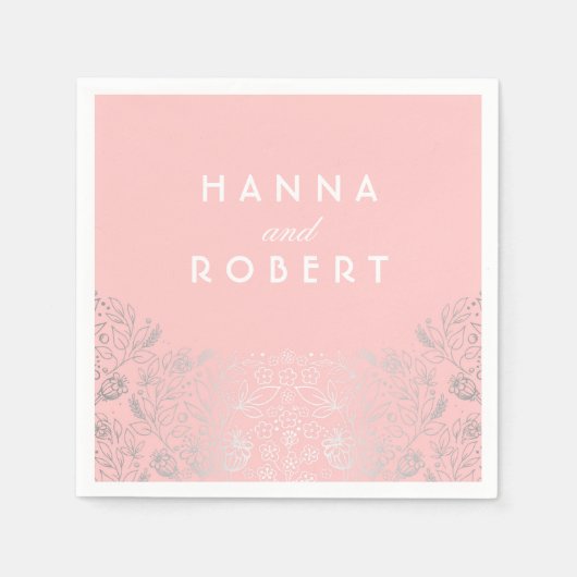 Silberfolieneffekt Blumenlandschaft Rosa Hochzeit Serviette (Vorderseite)