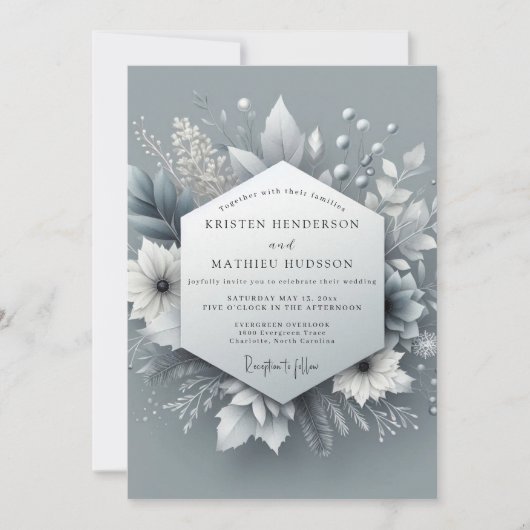 Silberfrost Botanische Hochzeit Einladung (Vorderseite)