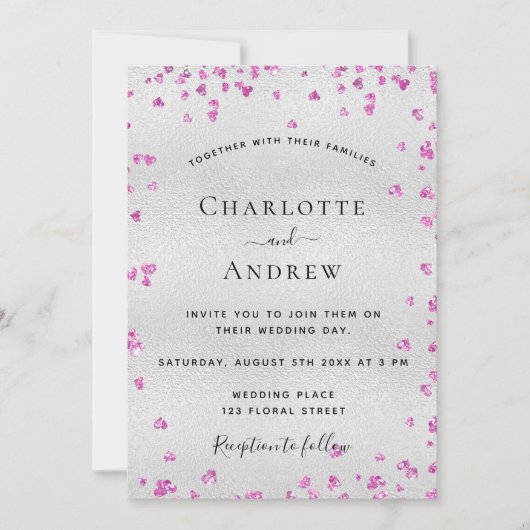 Silberfuchsienherzen Einladung (Vorderseite)