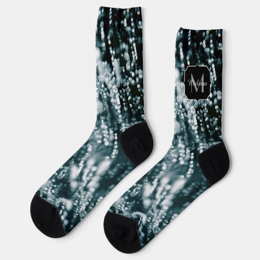 Silberfunkel abstraktes Monogramm gefrorene Eisbla Socken (Linkes Detail)