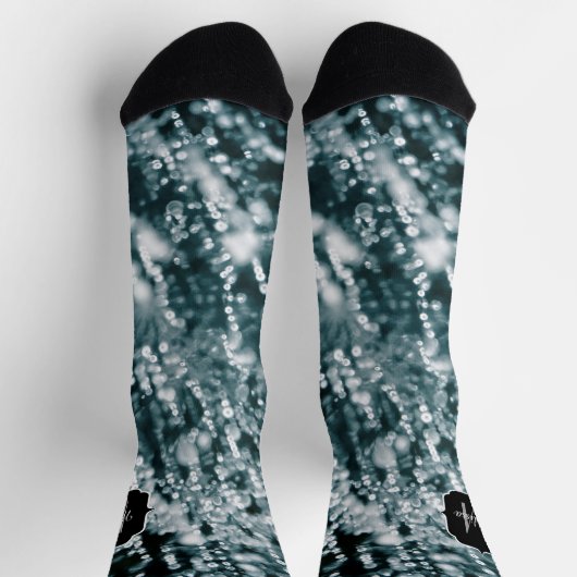 Silberfunkel abstraktes Monogramm gefrorene Eisbla Socken (Oben)
