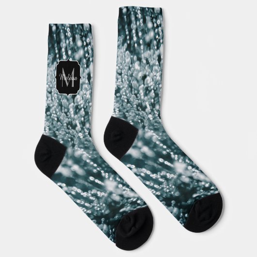 Silberfunkel abstraktes Monogramm gefrorene Eisbla Socken (Rechts)