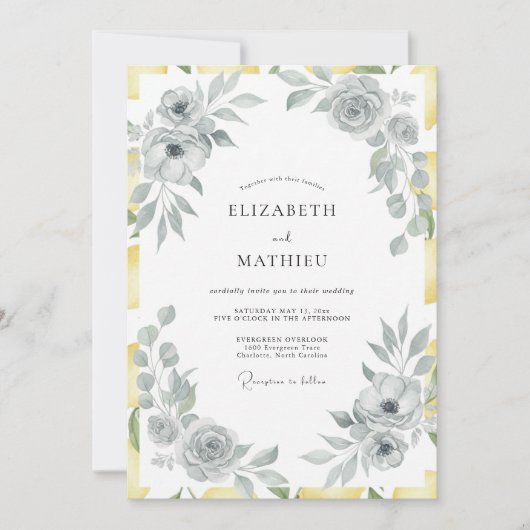Silbergelbe Blätterhochzeit Einladung (Vorderseite)