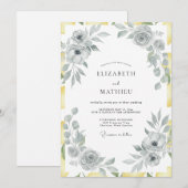 Silbergelbe Blätterhochzeit Einladung (Vorne/Hinten)