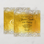 Silbergelber Glitzer Goldfolie 40. Geburtstag Einladung (Vorne/Hinten)