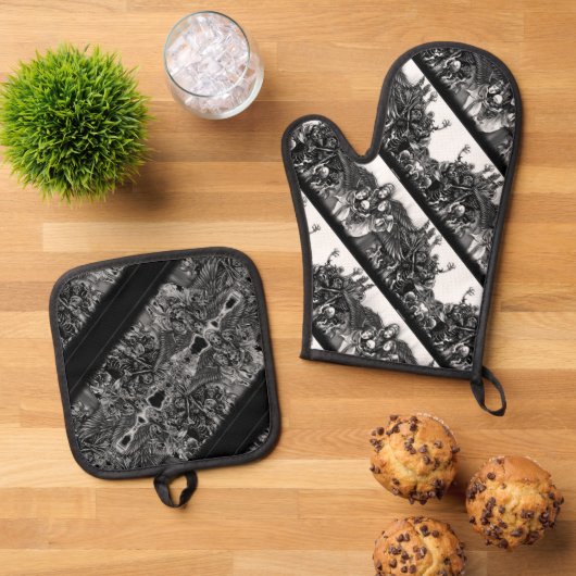 Silbergequiltete Hitze, Ofen-Mitt und Pot-Ho Ofenhandschuh & Topflappen-Set (Oben Unten)