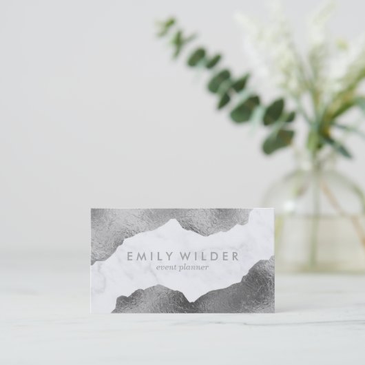 Silbergetauchter Marmor | Visitenkarte (Stehend Vorderseite)