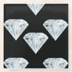Silberglänzende Diamanten auf schwarz Glasuntersetzer