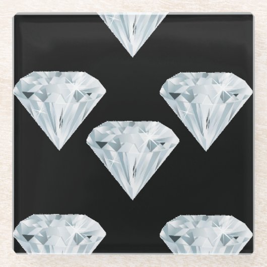 Silberglänzende Diamanten auf schwarz Glasuntersetzer (Vorderseite)