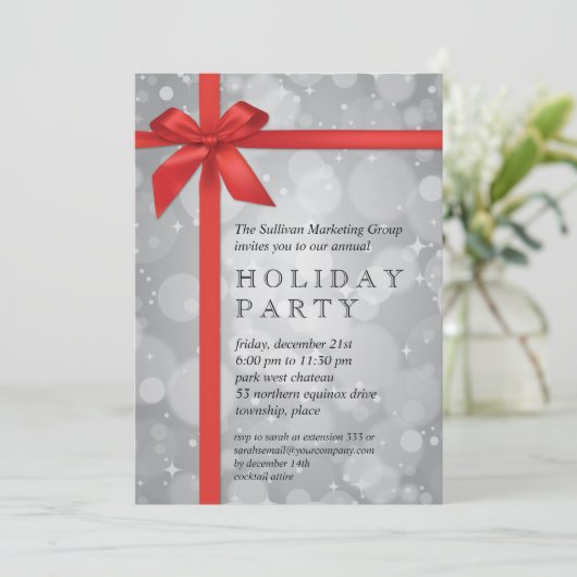 Silberglatte Feiertage-Party Einladung (Stehend Vorderseite)