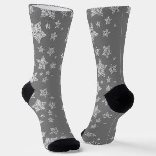 Silberglitter funkelt Sterne Muster hellgrau Socken