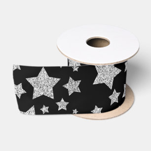Silberglitter funkelt Sterne Muster schwarz Satinband
