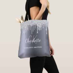 Silberglitter-Tropfen mit monogrammierten Initiale Tasche