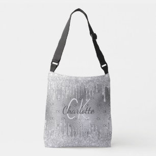 Silberglitter-Tropfen-Monogramm elegant Tragetaschen Mit Langen Trägern