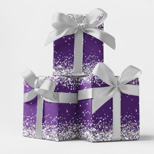 Silberglitter und königliches Lila Geschenkpapier Set