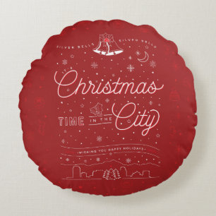 Silberglocke Weihnachtsgebäck-Kissen (rot) Rundes Kissen