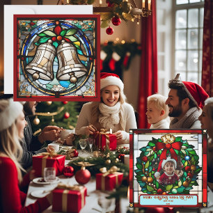 Silberglocken-Faux-Buntglas-Weihnachtskarte