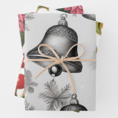 Silberglocken, Holly & Berries und Poinsettias Geschenkpapier Set (Beispiel)