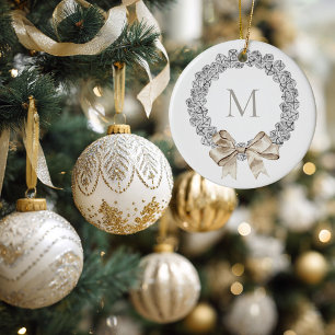 Silberglocken-monogramm-Kranz Weihnachten Keramik Ornament
