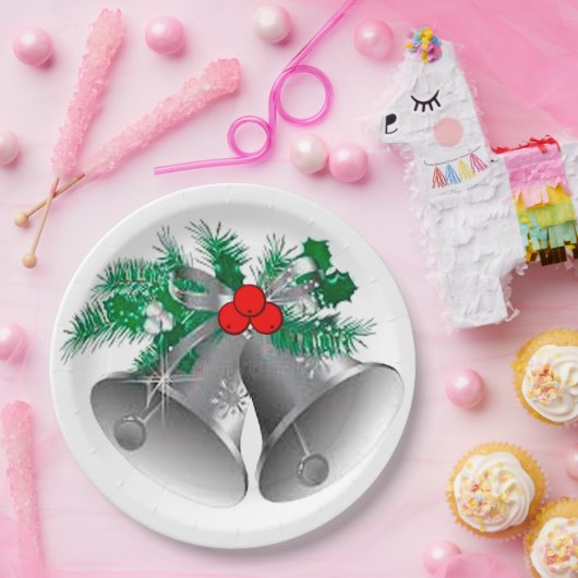 Silberglocken und Holzwolle Pappteller (Party)