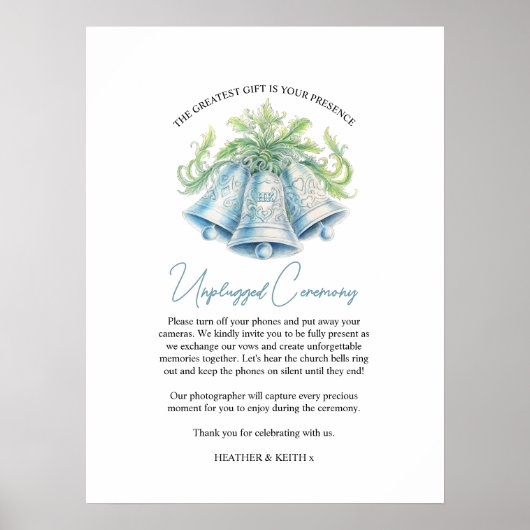 Silberglocken Wasserfarbenkunst unplugged Hochzeit Poster (Vorne)