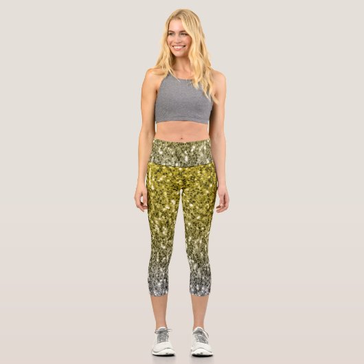 Silbergold dunkle Glitzern Glitzer ombre Capri Leggings (Vorderseite)