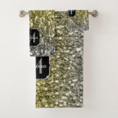 Silbergold dunkle Glitzern Glitzer ombre Monogram Badhandtuch Set (Insitu)
