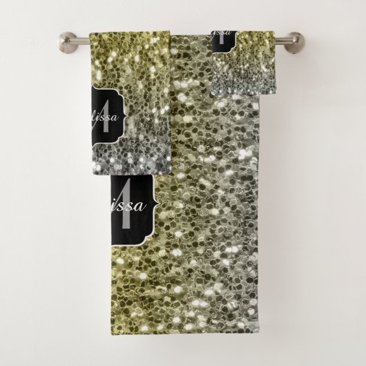 Silbergold dunkle Glitzern Glitzer ombre Monogram Badhandtuch Set (Insitu)