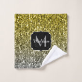 Silbergold dunkle Glitzern Glitzer ombre Monogram Badhandtuch Set (Waschlappen)