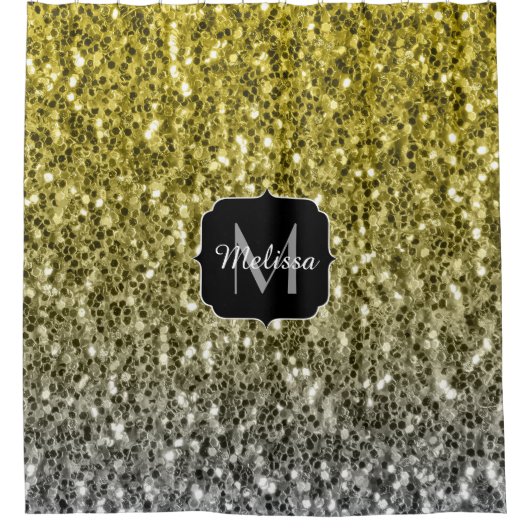 Silbergold dunkle Glitzern Glitzer ombre Monogram Duschvorhang (Vorderseite)