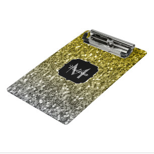 Silbergold dunkle Glitzern Glitzer ombre Monogram Mini Klemmbrett