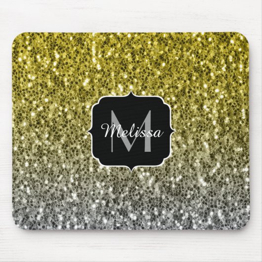 Silbergold dunkle Glitzern Glitzer ombre Monogram Mousepad (Vorne)