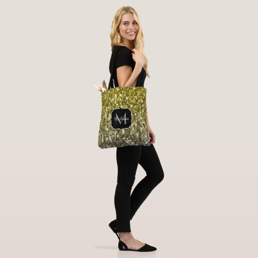 Silbergold dunkle Glitzern Glitzer ombre Monogram Tasche (Am Model)