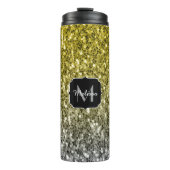 Silbergold dunkle Glitzern Glitzer ombre Monogram Thermosbecher (Vorderseite)
