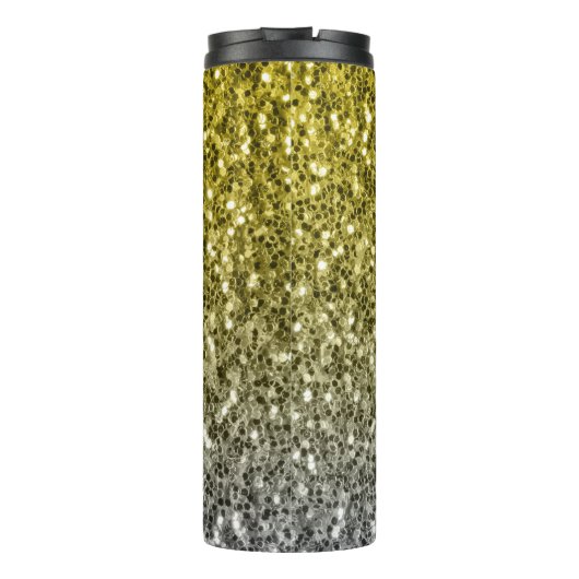 Silbergold dunkle Glitzern Glitzer ombre Monogram Thermosbecher (Rückseite)