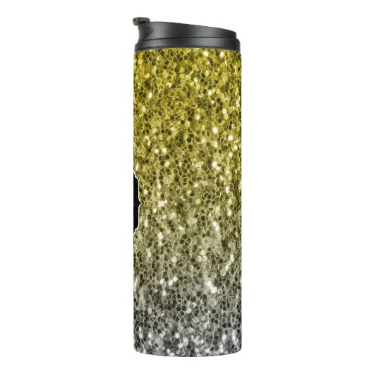 Silbergold dunkle Glitzern Glitzer ombre Monogram Thermosbecher (Nach rechts gedreht)
