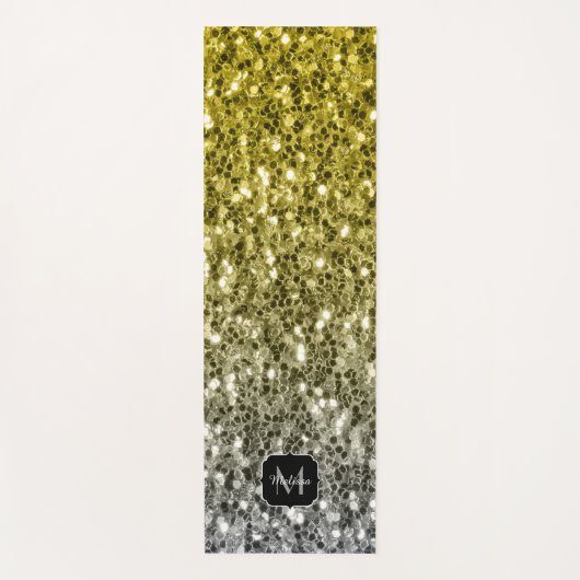 Silbergold dunkle Glitzern Glitzer ombre Monogram Yogamatte (Vorderseite)