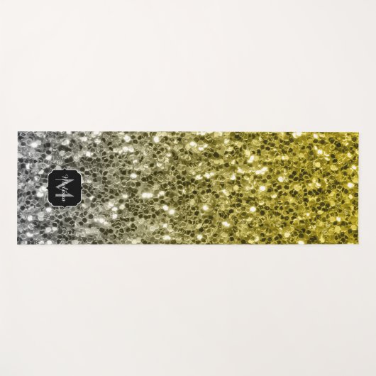Silbergold dunkle Glitzern Glitzer ombre Monogram Yogamatte (Vorderseite (Horizontal))