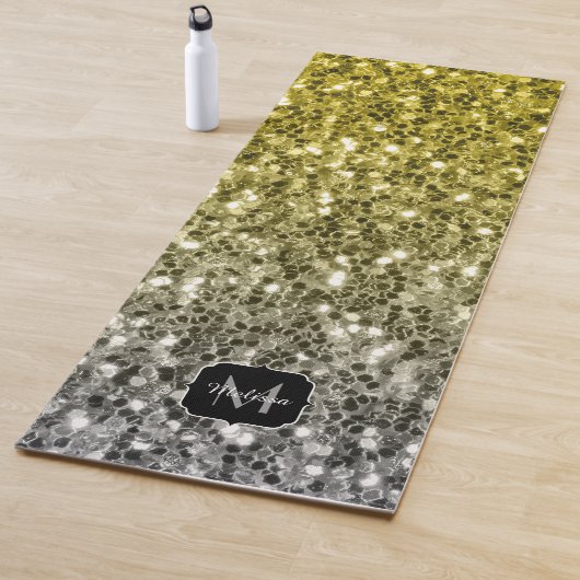 Silbergold dunkle Glitzern Glitzer ombre Monogram Yogamatte (Beispiel)