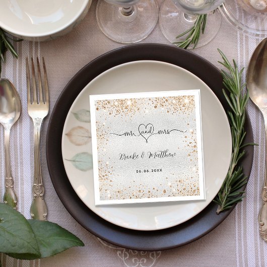 Silbergold Glitzer für Frauen Hochzeit am Herzen Serviette